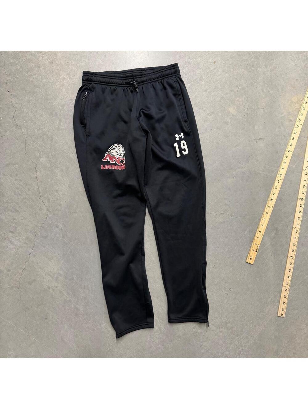 Y2K Men's Black Athletic Under Armour Track Pants ANC Lacrosse Sized Medium